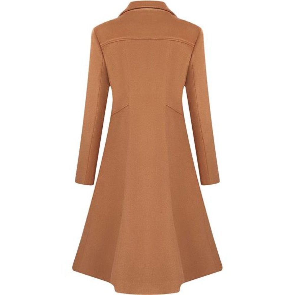 Women's Winter Wool Dress Coat Double Breasted Pea Coat Long Trench Coat - Picture 2 of 3